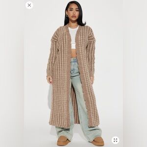 Cozy Tan Knit Long Cardigan
